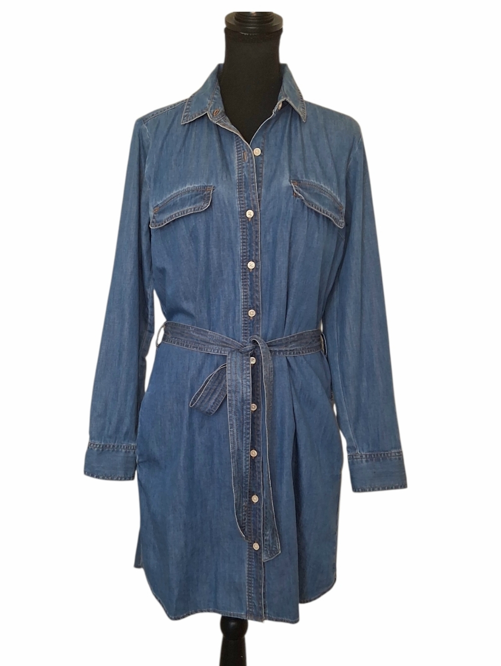 Banana Republic Lightweight Long Sleeve Denim Shirt Dress Sz Med Blue